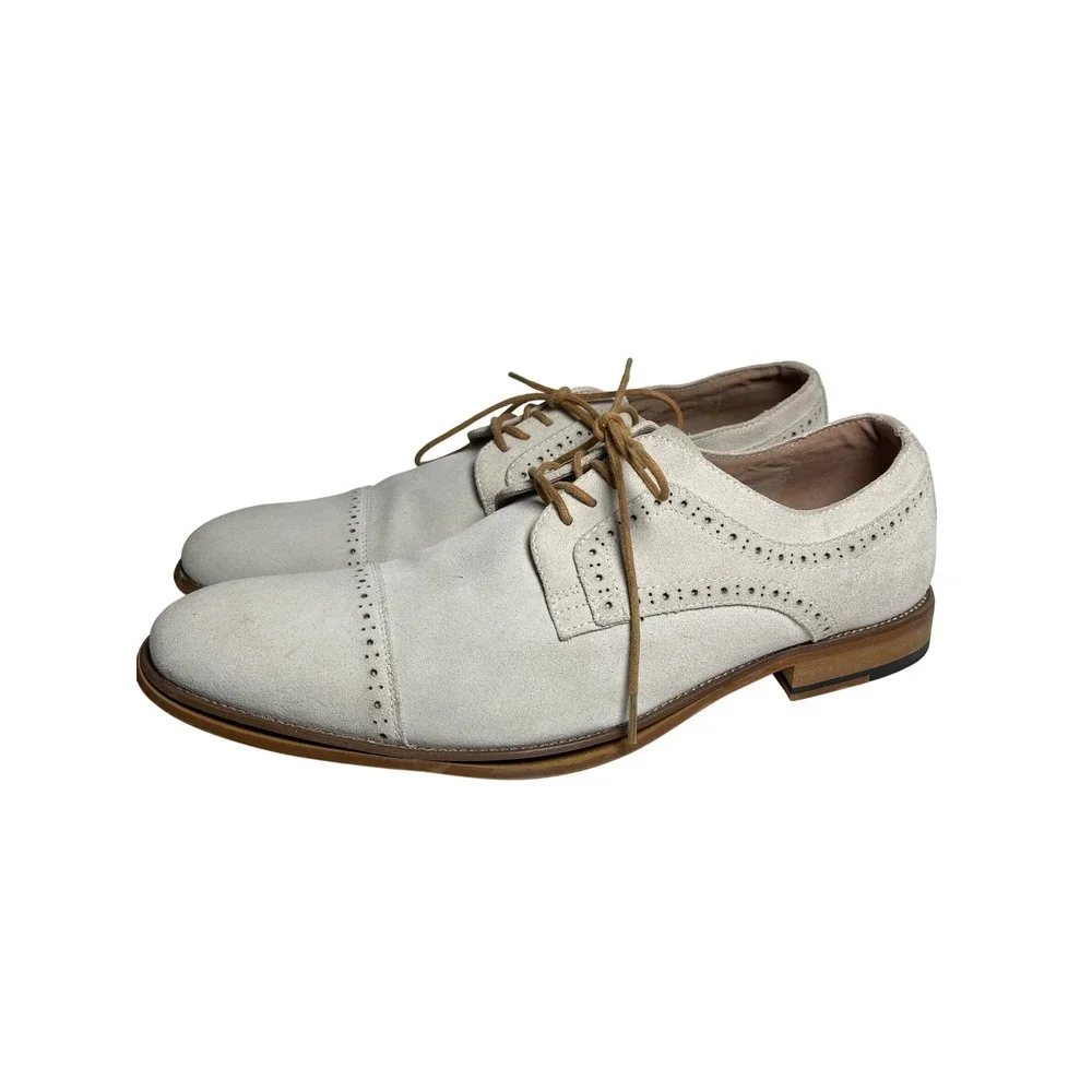 Stacy Adams Mens Suede Cap Toe Brogue Oxford Shoes Size 13M Off White 25093-124